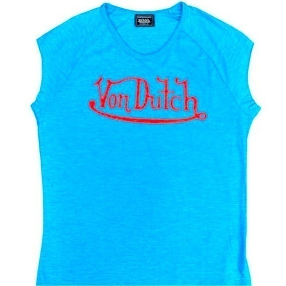 Von Dutch Tops - Von Dutch Raglan Short Sleeve Turquoise T-Shirt Retro Y2K Style Tee NWT